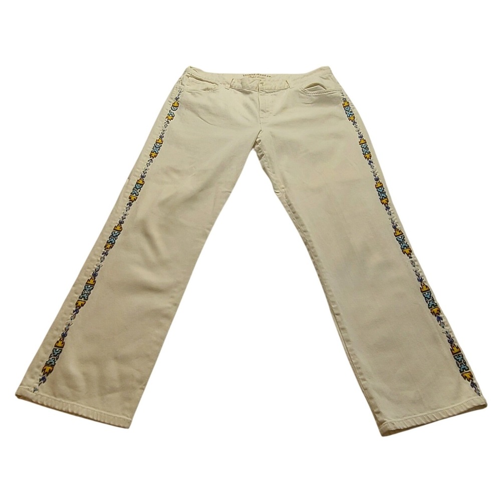 Lauren Ralph Lauren White Embroidered Side Trim Denim Jeans Women's 14 NWOT